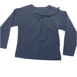 Banana Republic Bow Neck Top Navy Blue White Striped Zipper Back Women's Large